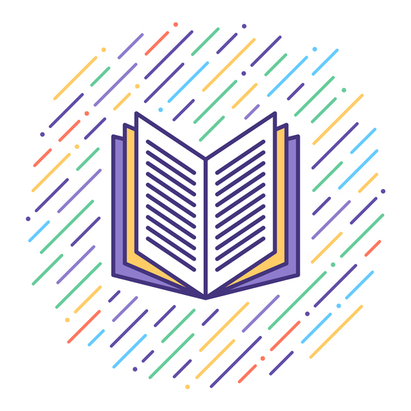 Flat line vector icon illustration of instruction manual with abstract background.
